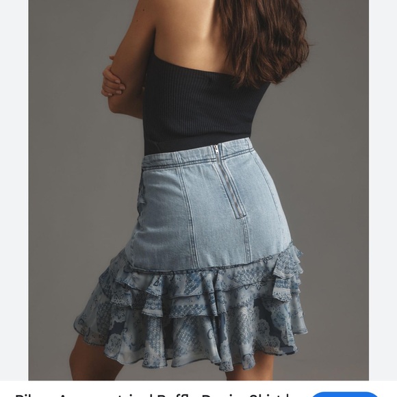Anthropologie Pilcro Asymmetrical Ruffle Blue Denim Skirt Size LP- NWT - Picture 2 of 7